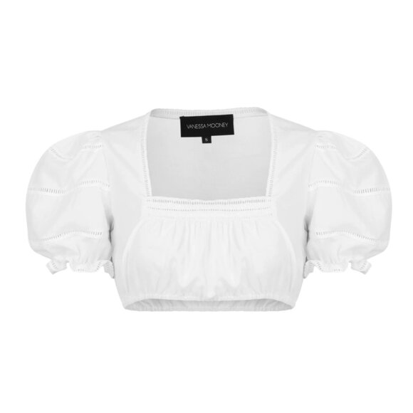 Vanessa Mooney Joelle White Puff Sleeve Cropped Blouse M NWT - Picture 2 of 10